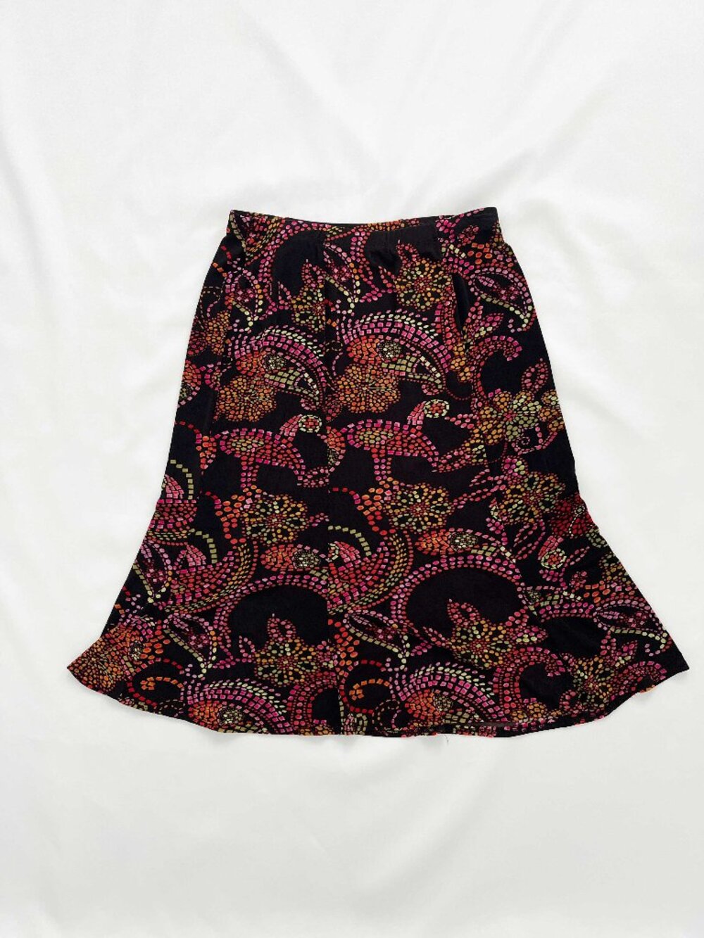 West End Multi-Colored Patterned Black Midi Skirt Women's PL NWOT
